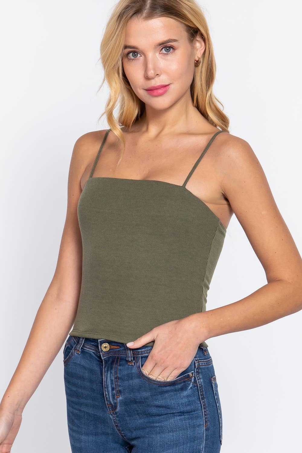 Rib Knit Cami- Olive