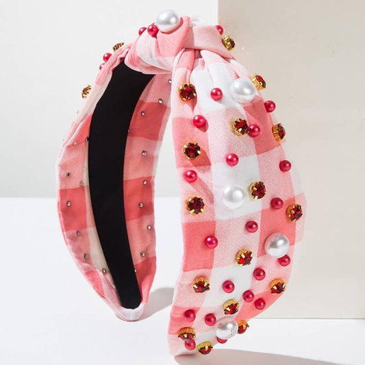 Plaid Headband- Pink