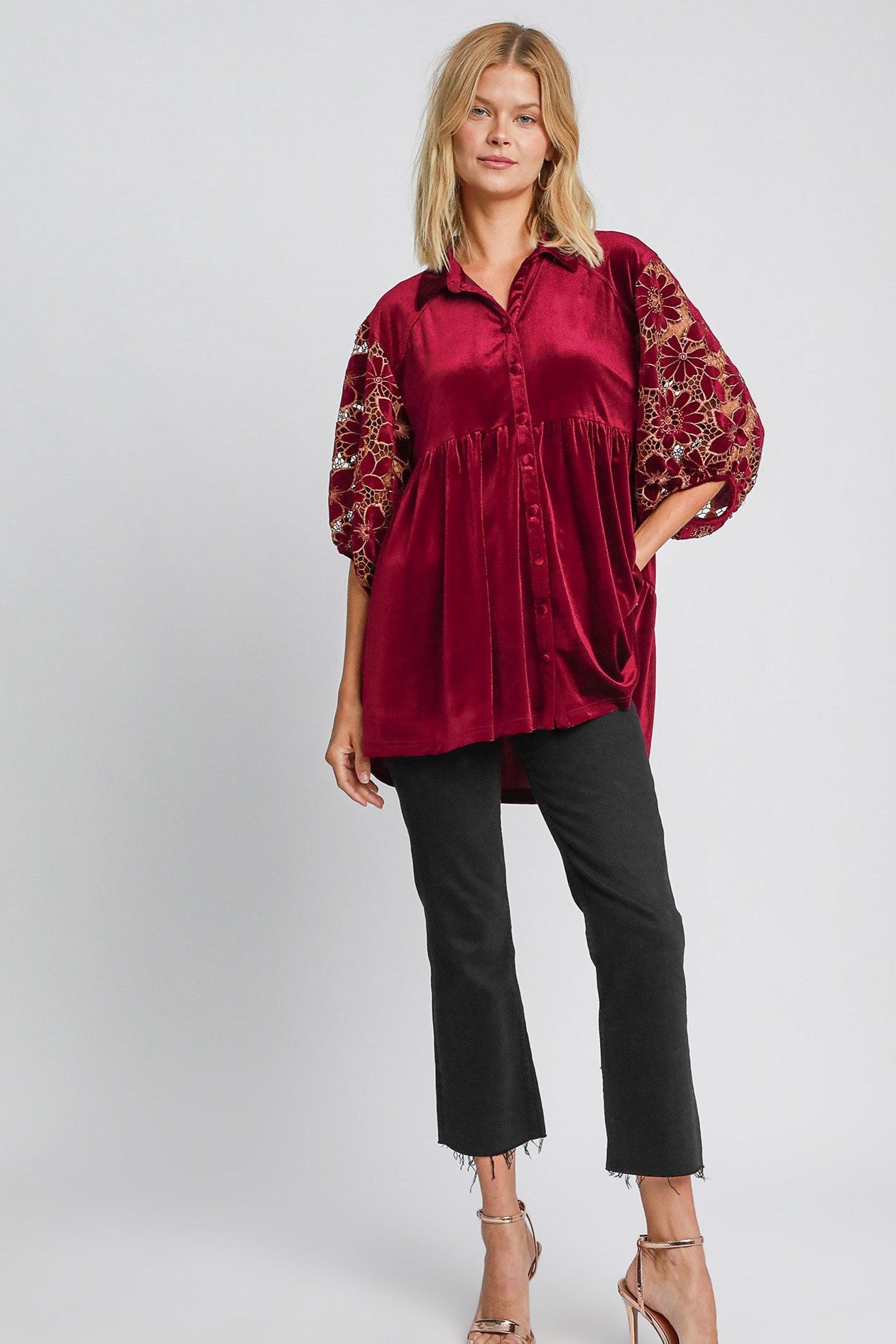 Floral Velvet Holiday Tunic | Wine