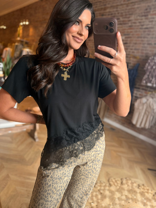 Lace Trim Top- Black