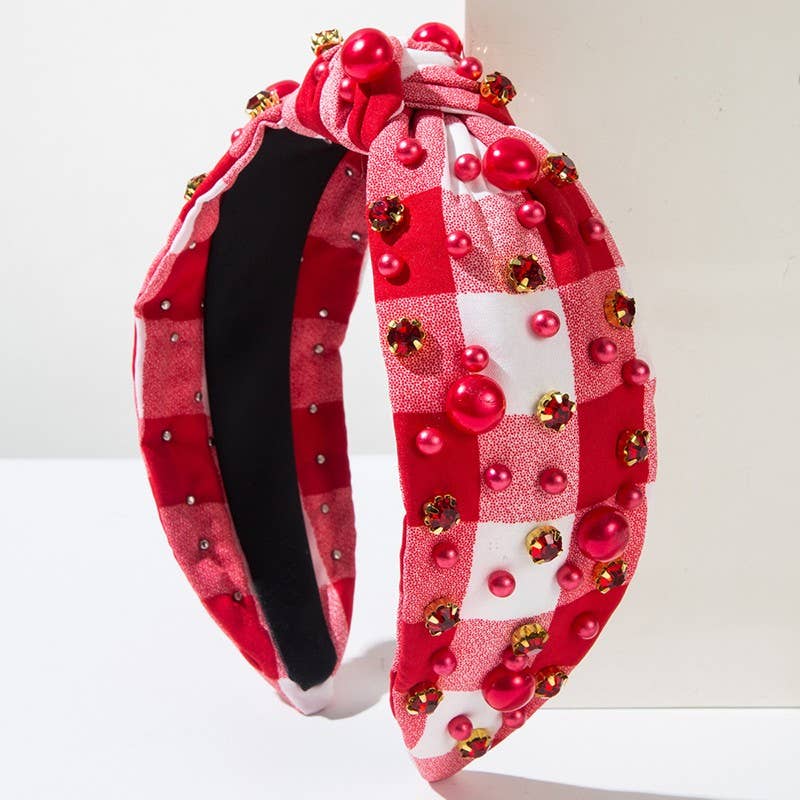 Plaid Headband- Red
