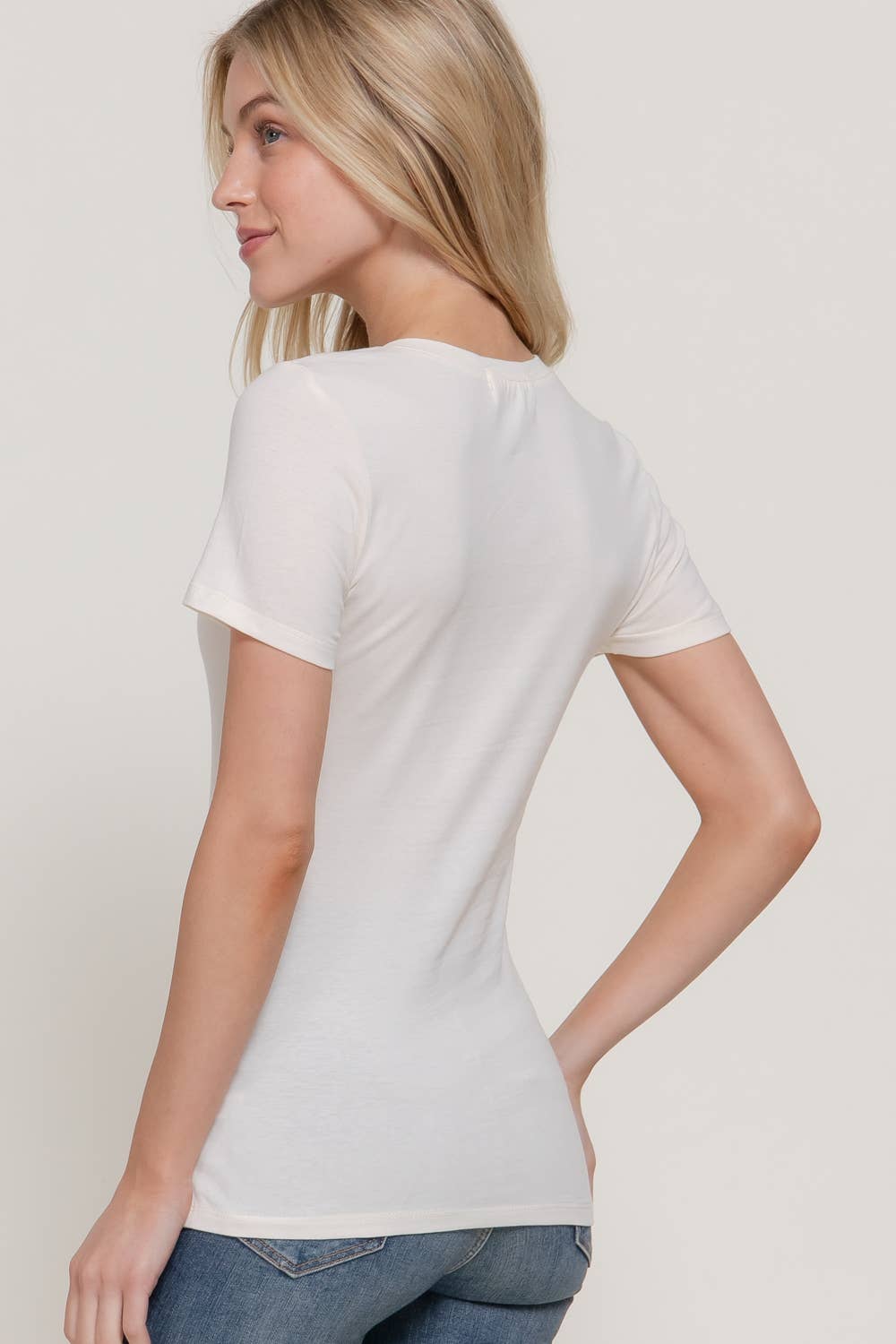 Cotton Jersey V-Neck Top- White