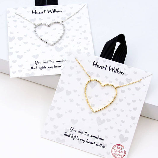 Gold-Dipped Hollow Heart Pendant Necklace