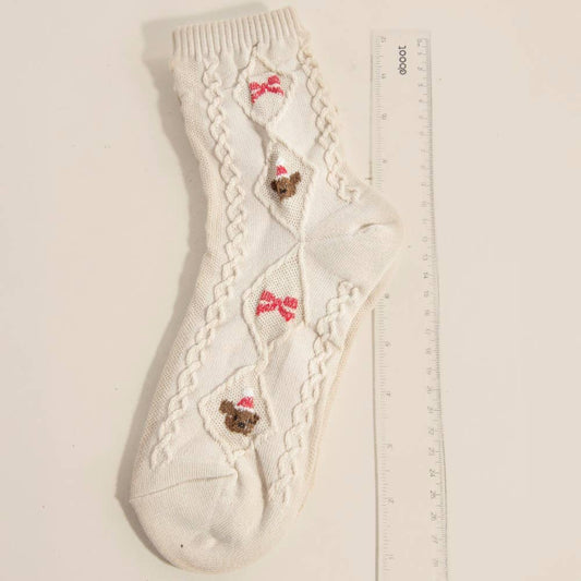 Embroidered Bear Socks