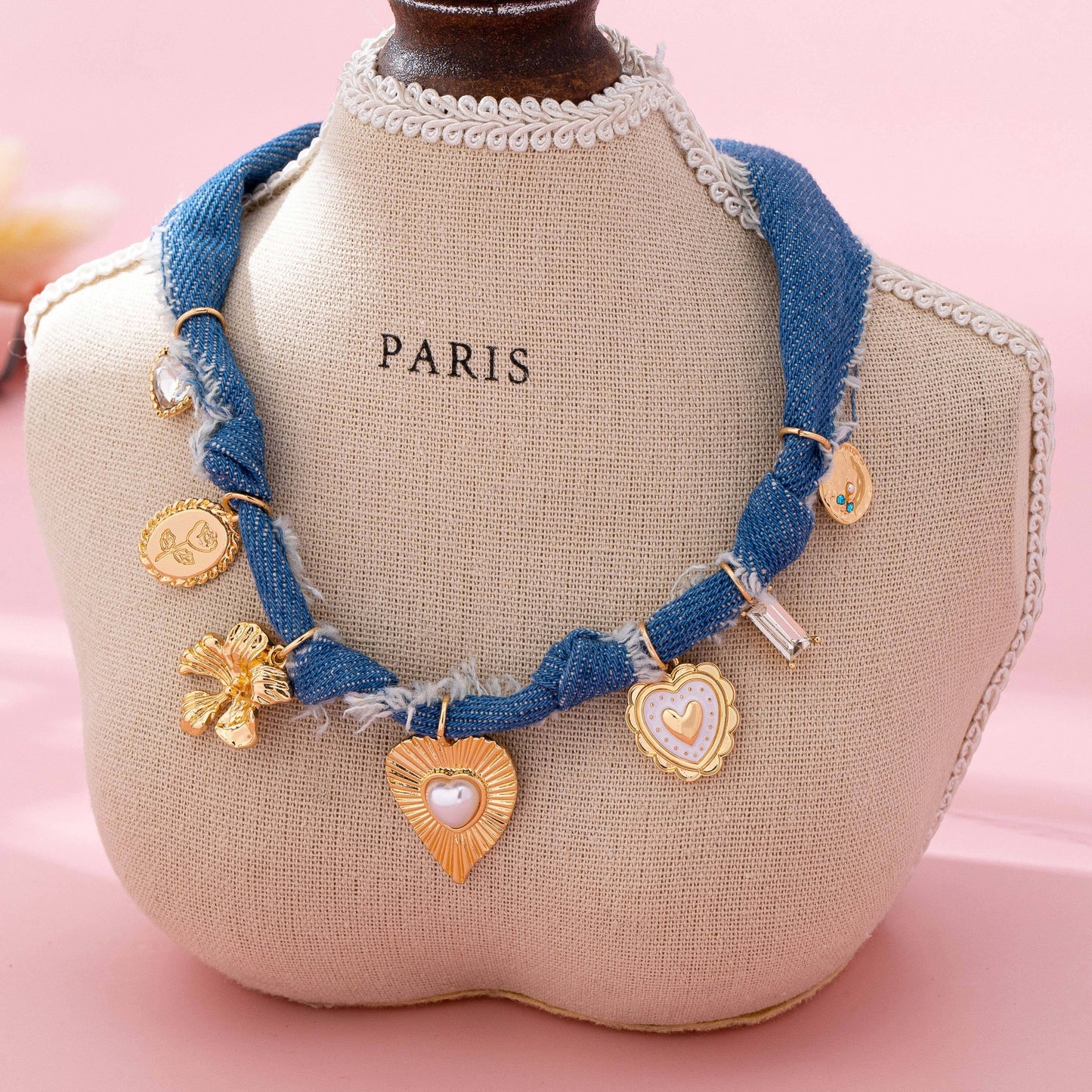 Denim Charm Scarf Necklace