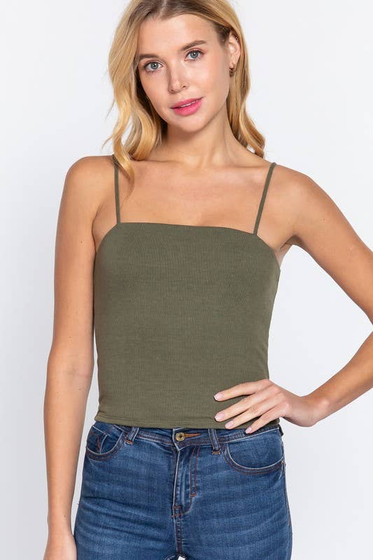Rib Knit Cami- Olive
