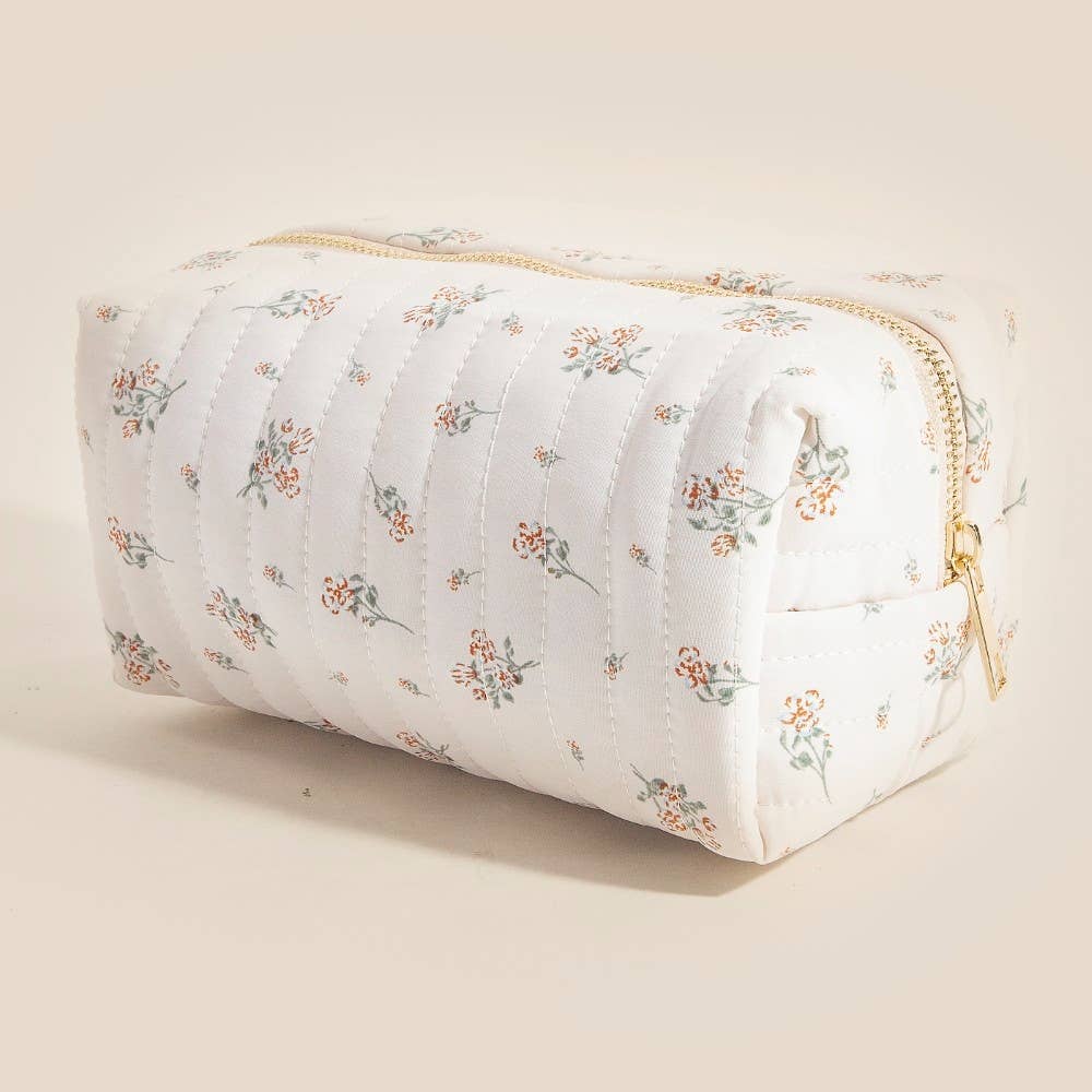 Quilted Flower Print Cosmetic Bag