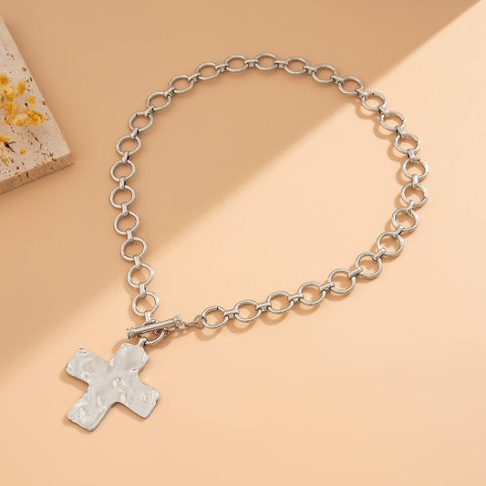 Silver Hammered Cross Necklace