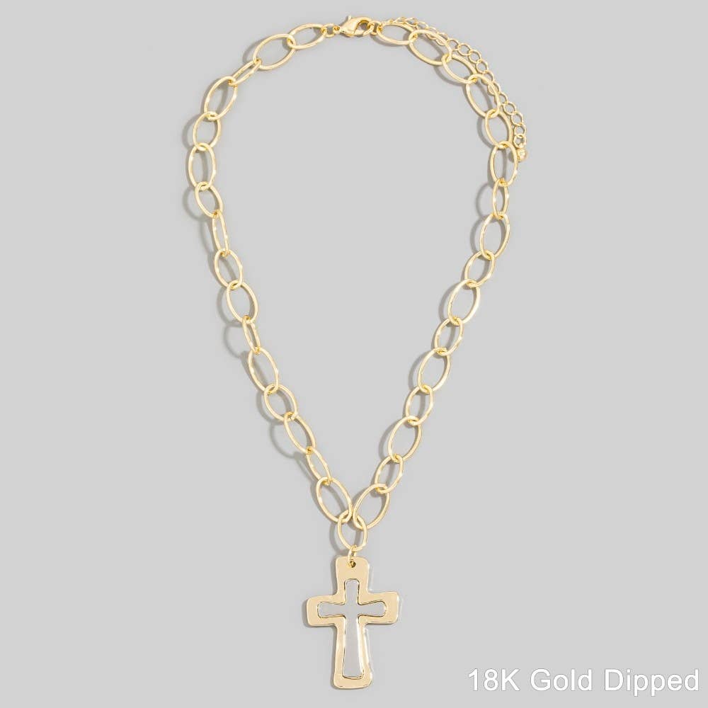 Two Toned Hammered Cross Necklace