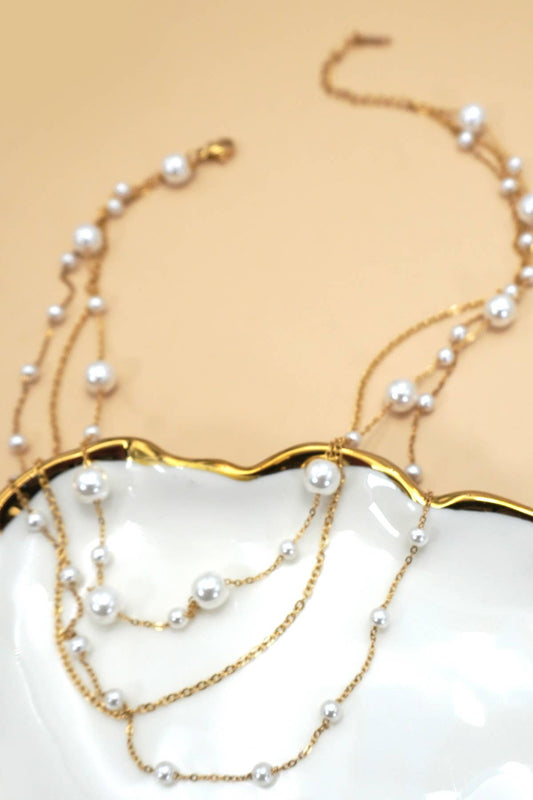 Pearl Layered Necklace | 18K Dipped Gold