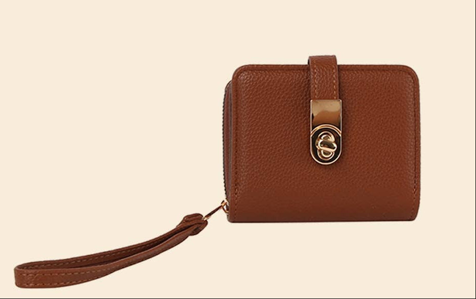 Twist Lock Flap Wallet Wristlet- Brown