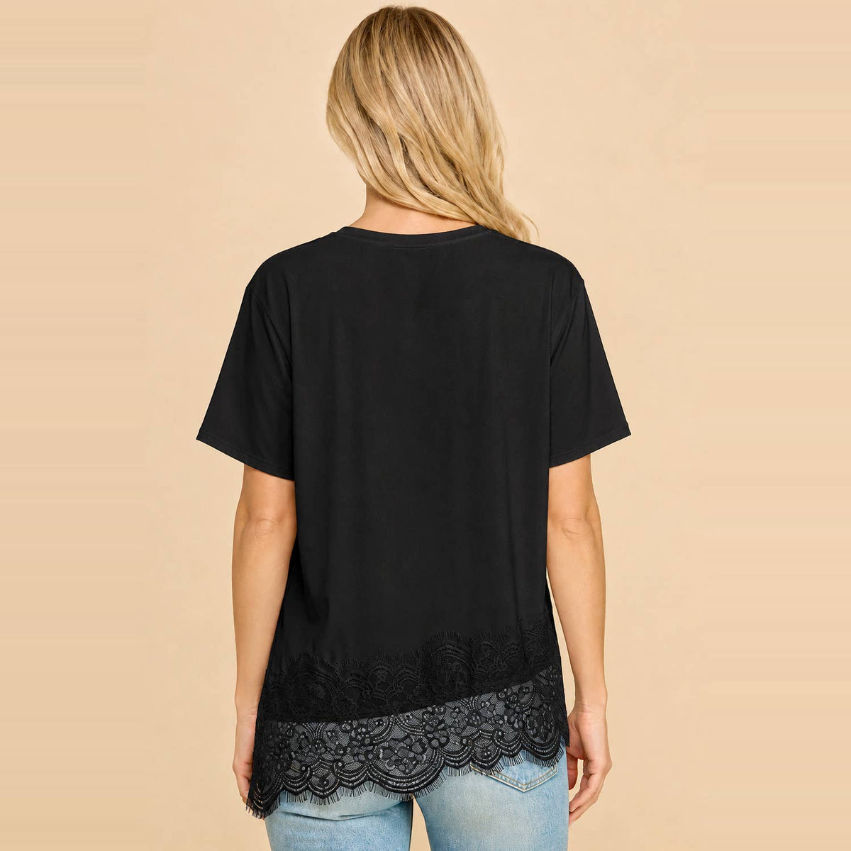 Lace Trim Top- Black