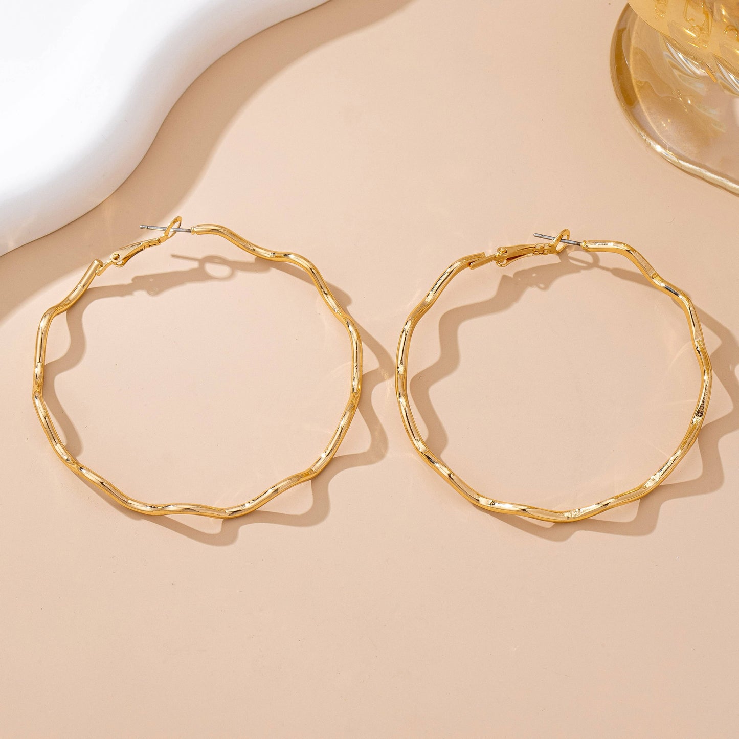 Oversized Hammered Gold Wavy Hoop Earrings
