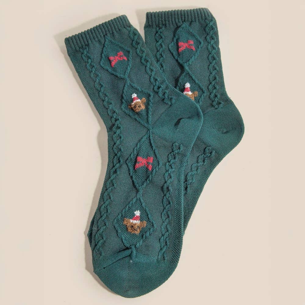 Embroidered Teddy Bear Socks