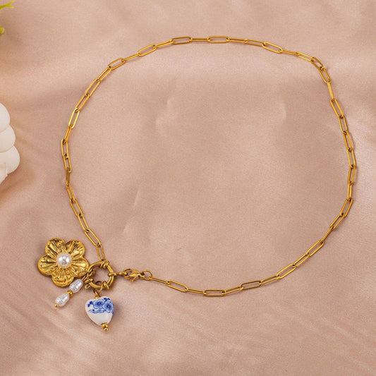 Flower Charm Necklace- 18K Gold Dipped