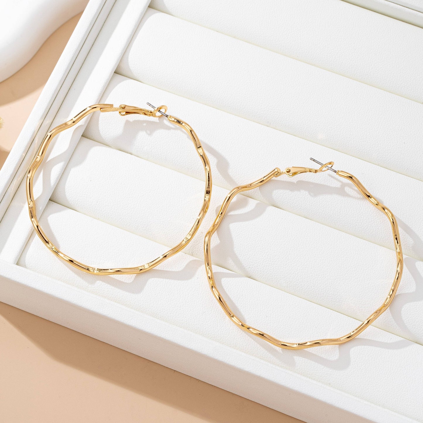 Oversized Hammered Gold Wavy Hoop Earrings