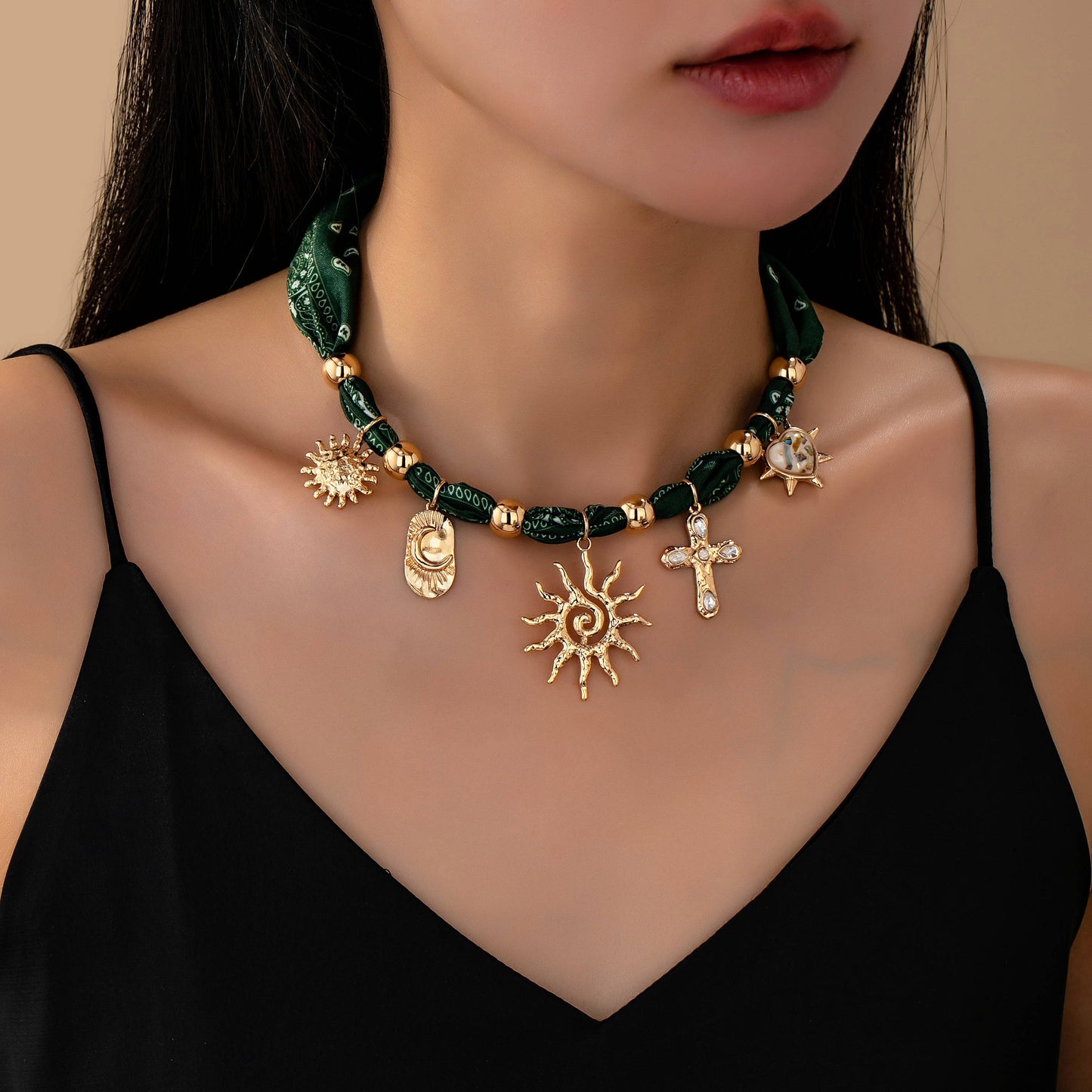 Green Scarf Charm Necklace
