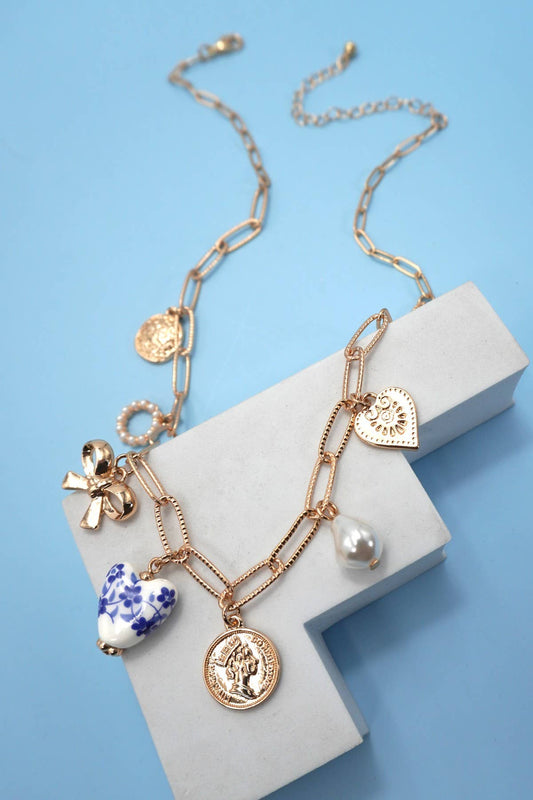 Porcelain Heart Necklace- Anti- Tarnish