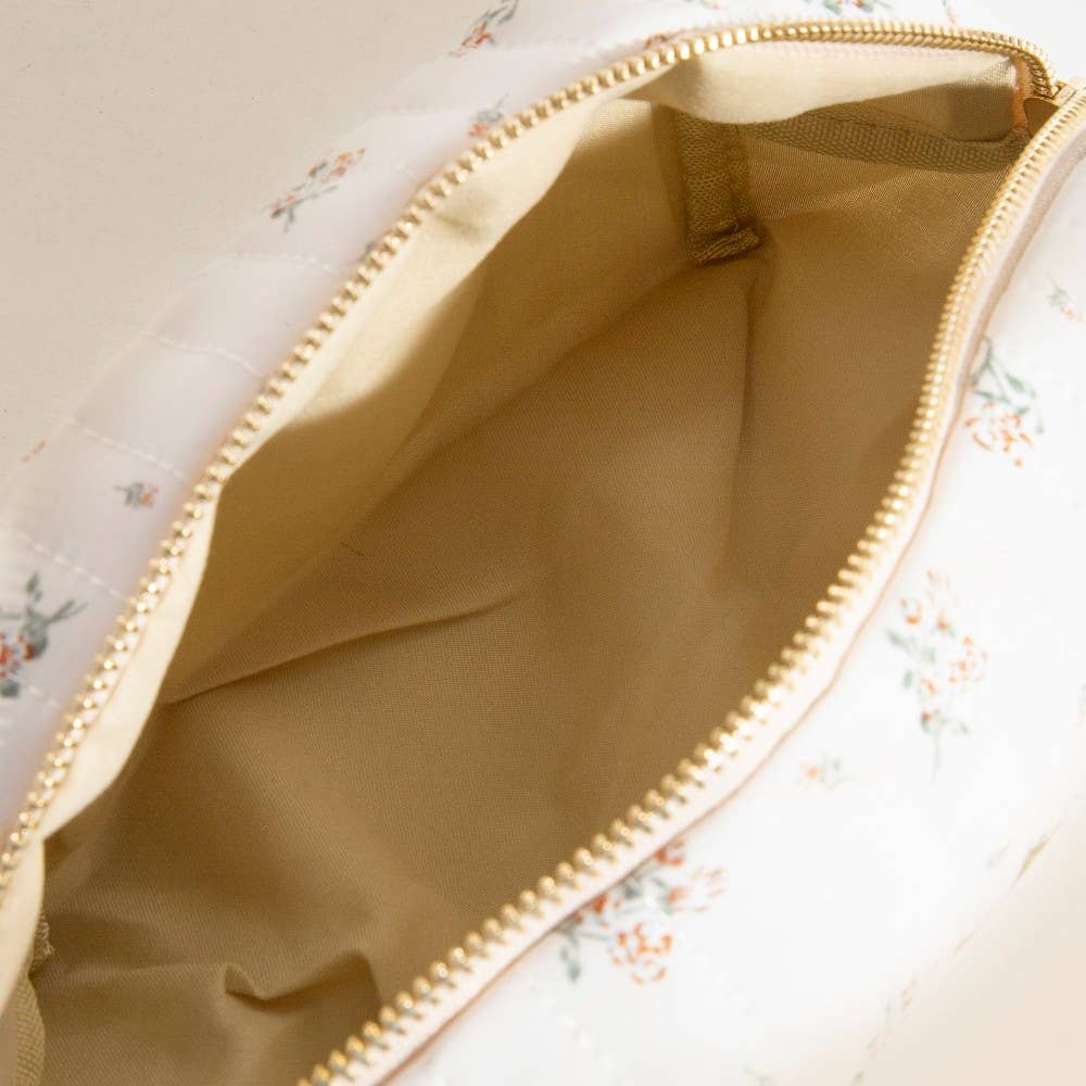 Quilted Flower Print Cosmetic Bag