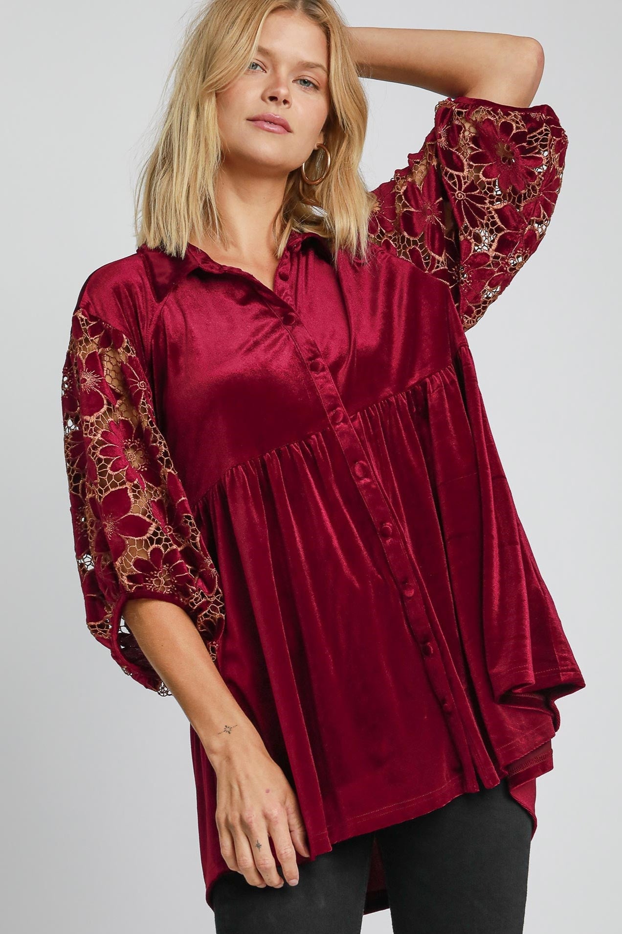 Floral Velvet Holiday Tunic | Wine