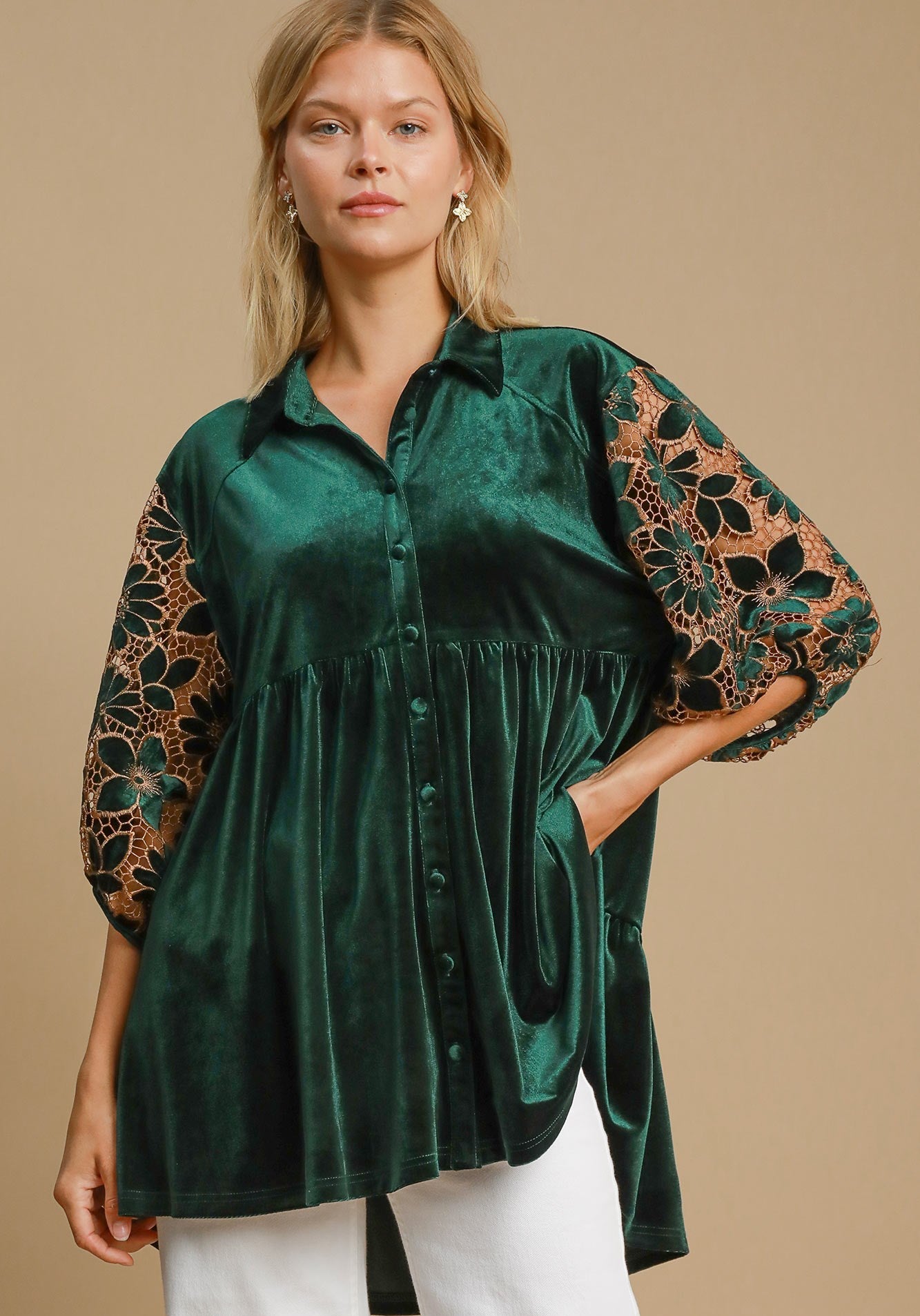 Floral Velvet Holiday Tunic | Green