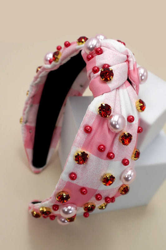 Plaid Headband- Pink