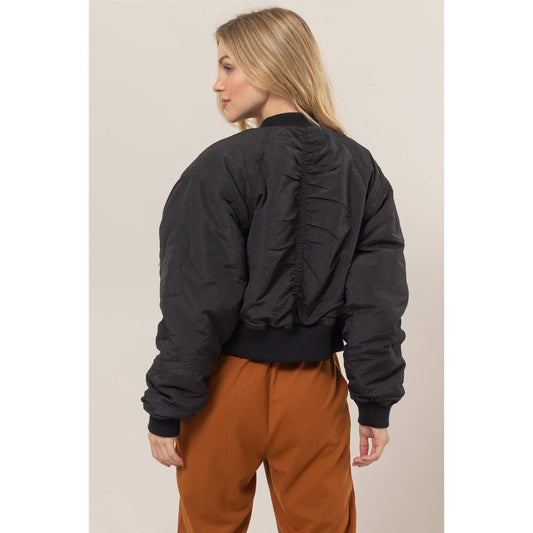 Ruched Bomber Puffer Jacket