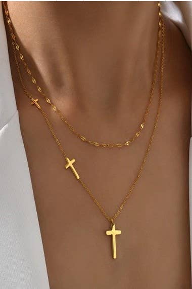 Multi Cross Necklace- 18k gold dipped