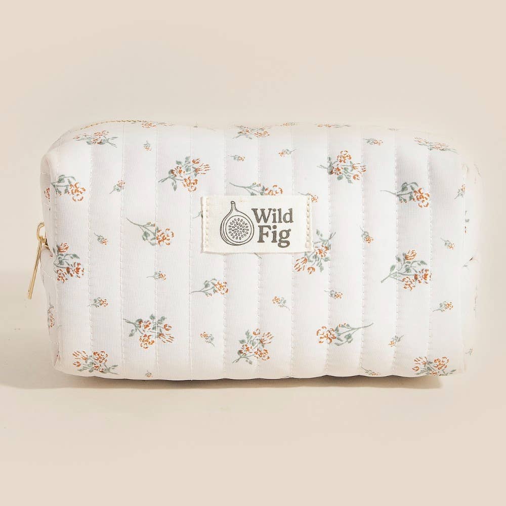 Quilted Flower Print Cosmetic Bag