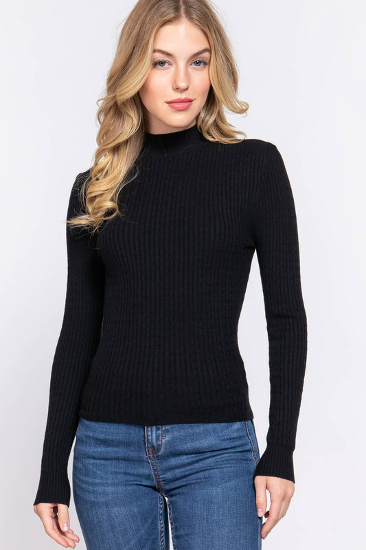 Mock Neck Ribbed Sweater