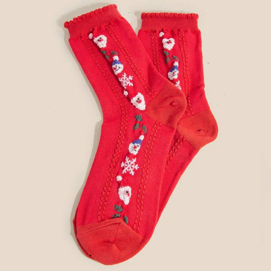 Embroidered Snowman and Santa Socks