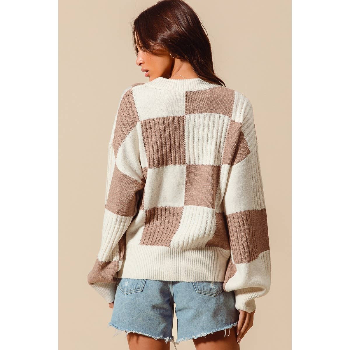 Checkered Cardigan- Tan