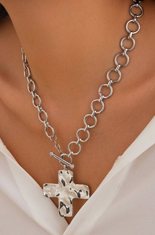 Silver Hammered Cross Necklace