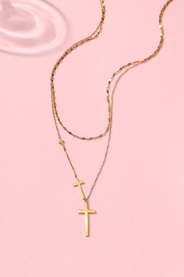 Multi Cross Necklace- 18k gold dipped
