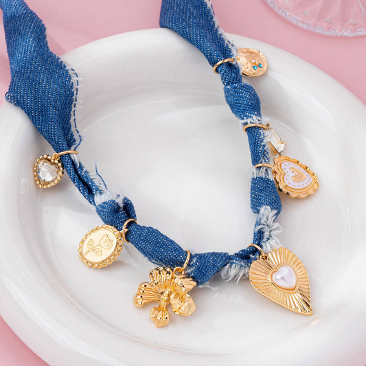 Denim Charm Scarf Necklace