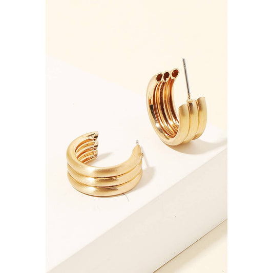 Triple Stacked Brushed Metallic Hoop Earrings