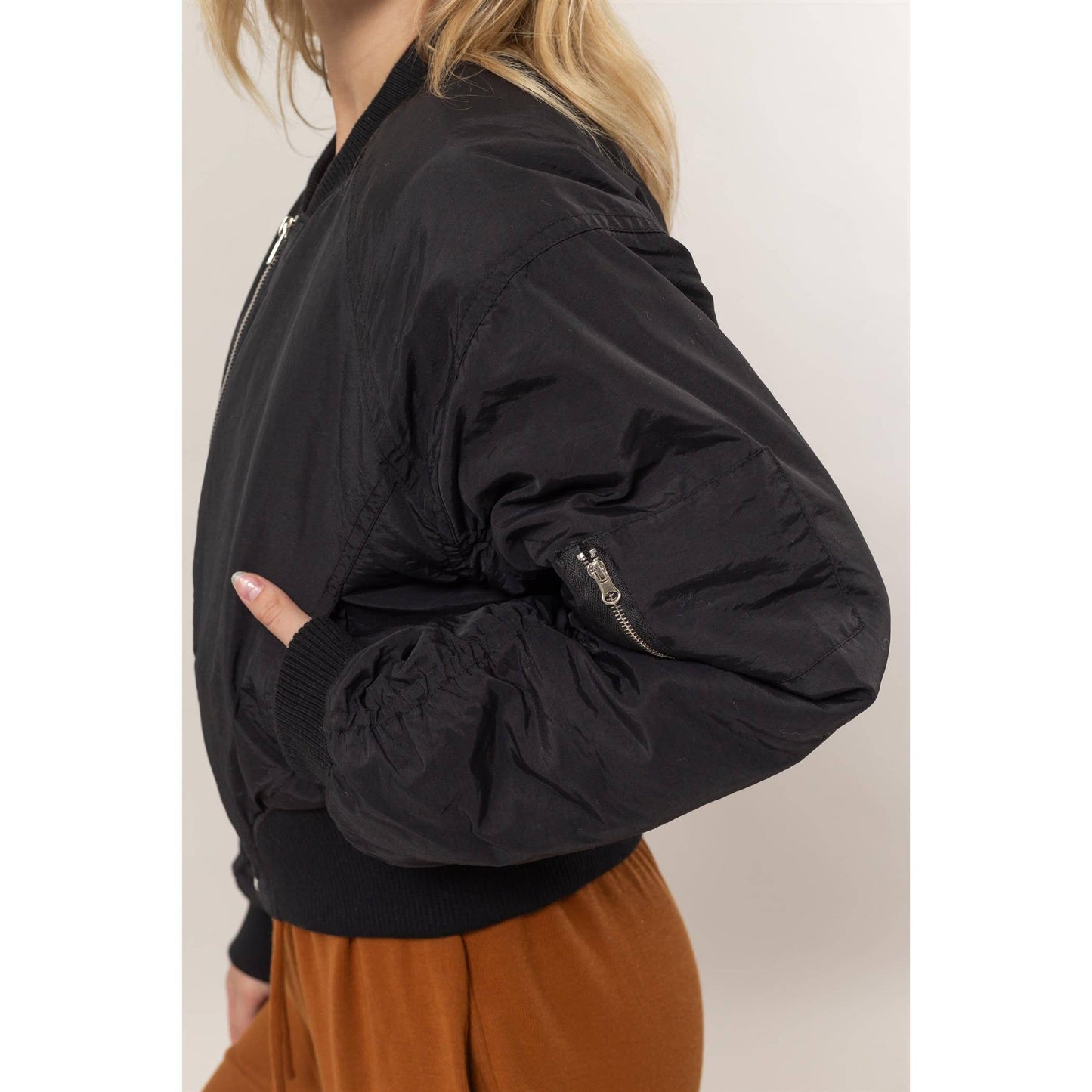 Ruched Bomber Puffer Jacket