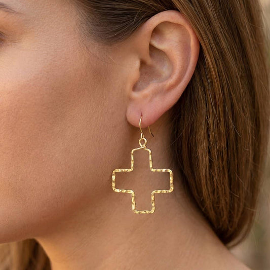 Hammered Cross Earrings