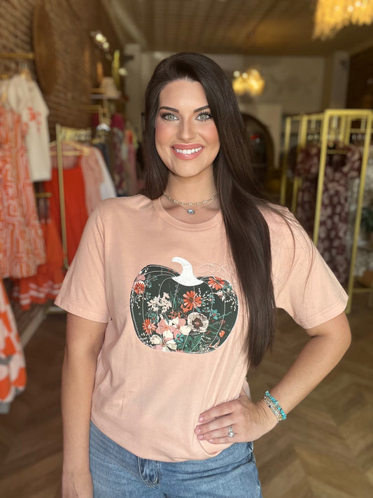 Pumpkin Embroidered Tee