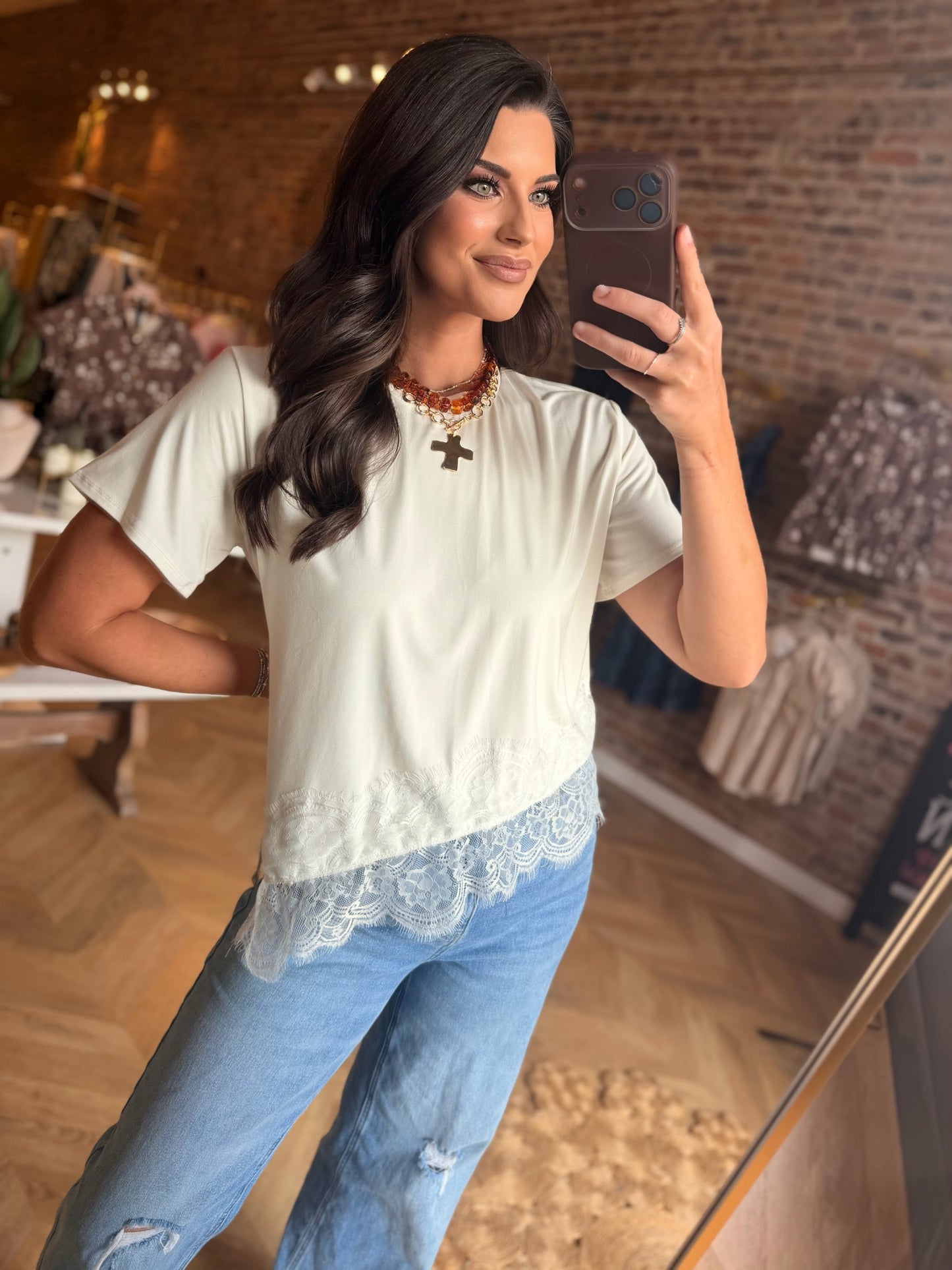 Lace Trim Top- White