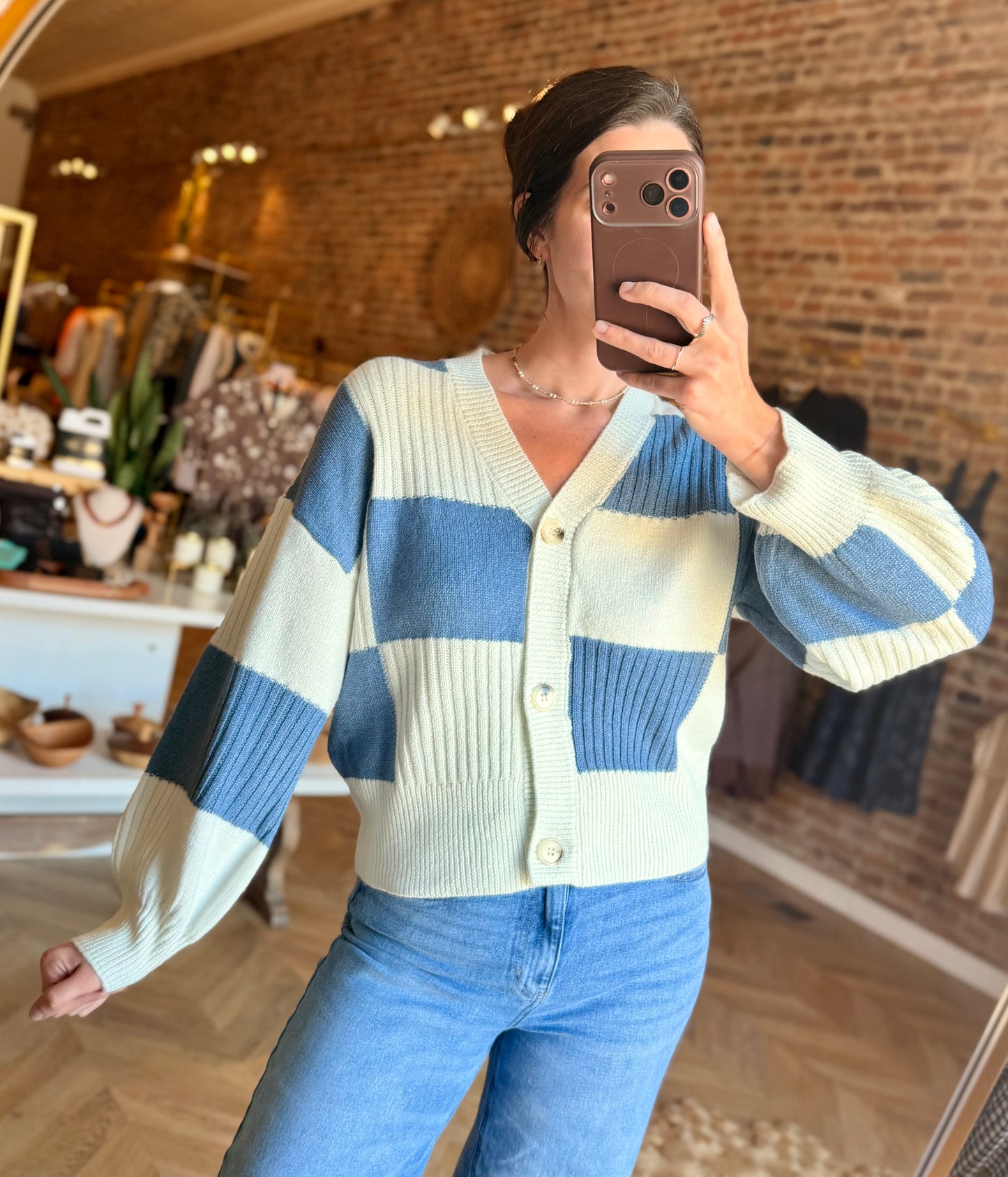 Checkered Cardigan- Blue