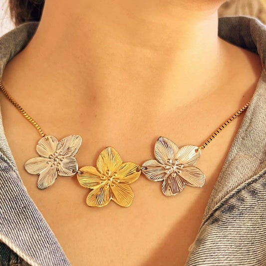 Flower Trio Necklace | Gold Dipped
