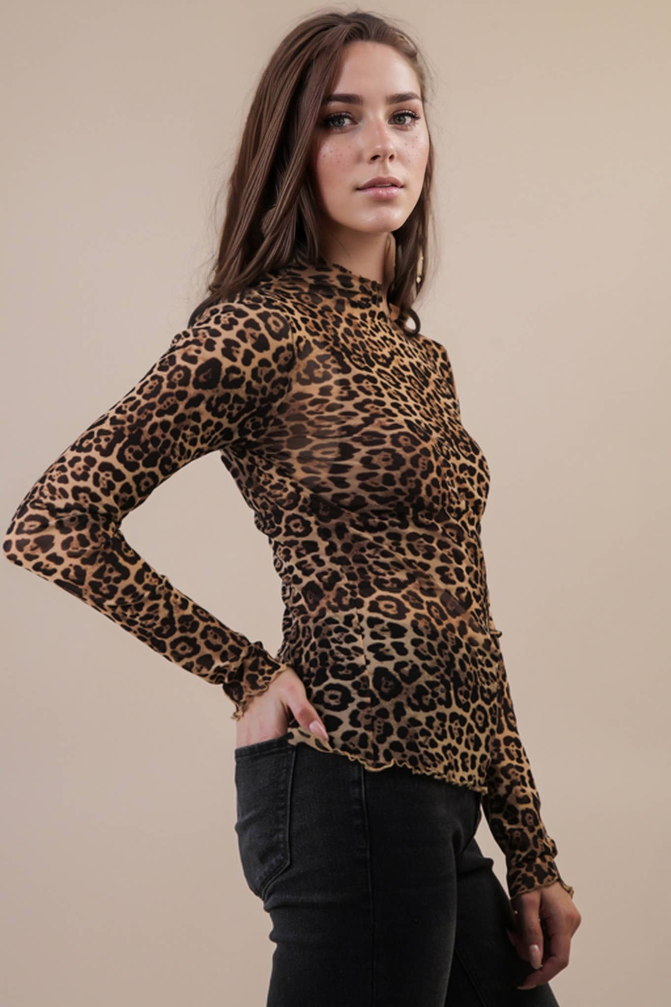 Leopard Mesh Lace Top