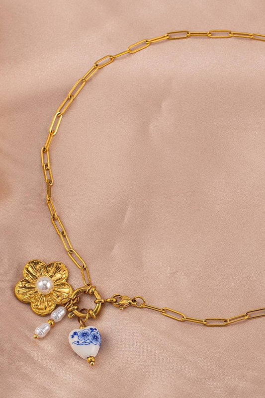 Flower Charm Necklace- 18K Gold Dipped