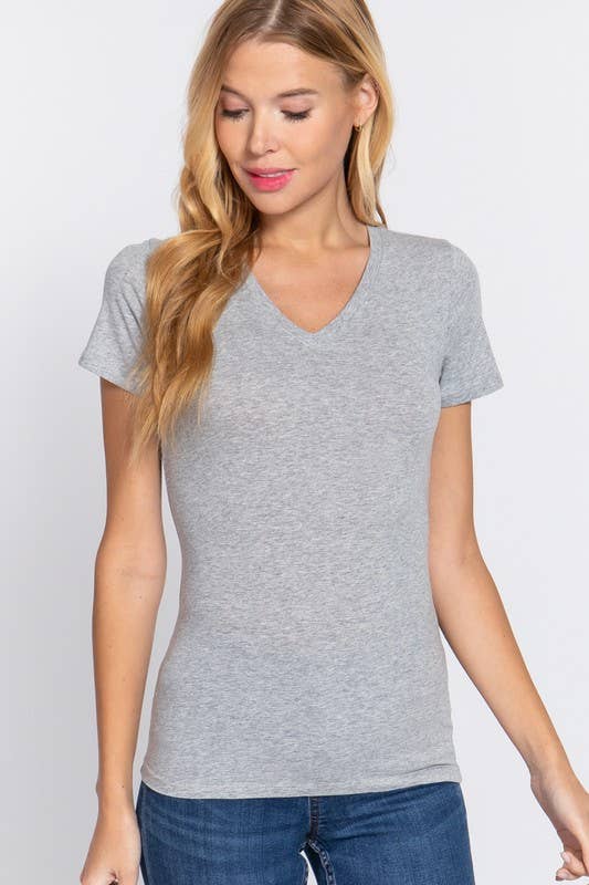 Cotton Jersey V-Neck Top- Grey