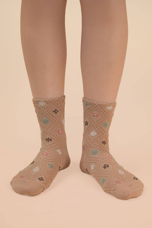 Floral Socks (Tan)