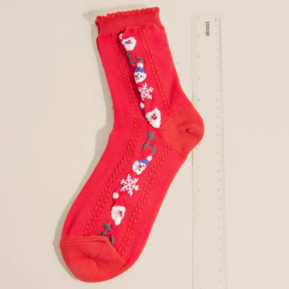 Embroidered Snowman and Santa Socks