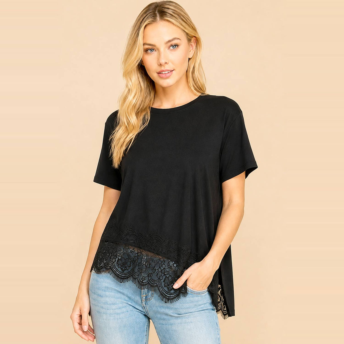 Lace Trim Top- Black