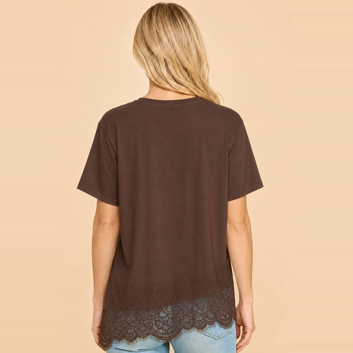Lace Trim Top- Brown