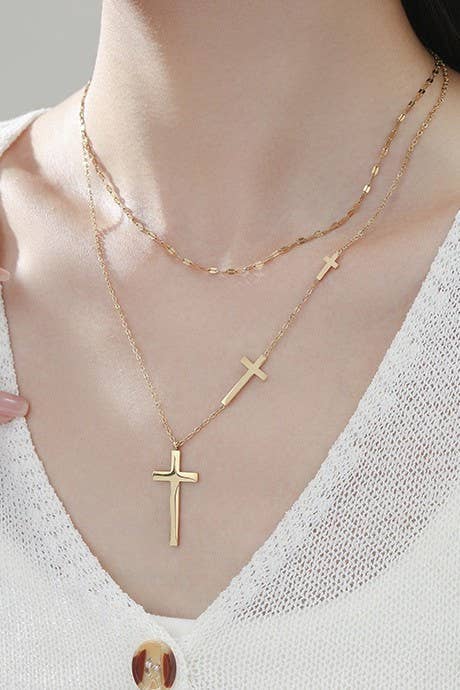 Multi Cross Necklace- 18k gold dipped